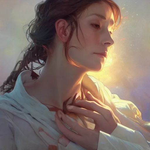 Image similar to The soul detaching from the body, in the universe, highly detailed, digital painting, artstation, concept art, sharp focus, cinematic lighting, illustration, art by artgerm and greg rutkowski, alphonse mucha, cgsociety