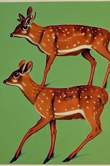 Image similar to A vintage scientific illustration from the 1970s of fawns forming caves with their bodies