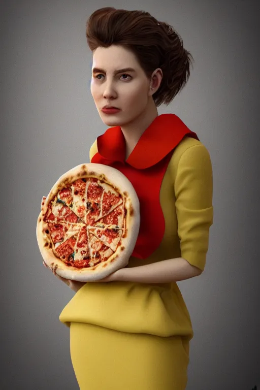 Prompt: queen margherita ( savoy ) eating!!! a pizza! margherita, full body, portrait photo, diffuse light, trending on artstation, octane, masterpiece