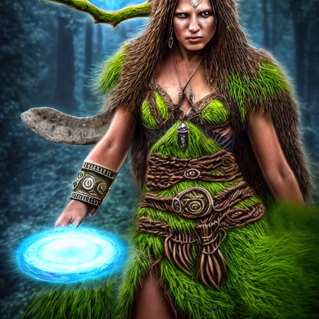 Prompt: druid warrior with earth powers, highly detailed, 4 k, hdr, smooth, sharp focus, high resolution, award - winning photo, anne stokes, photorealistic