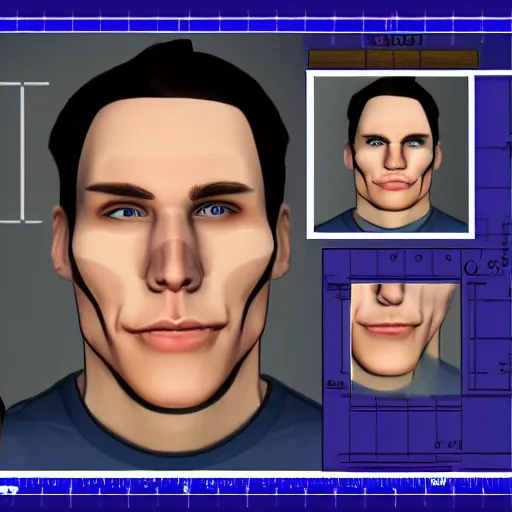 Image similar to jerma985 face schematics, blueprint detailed