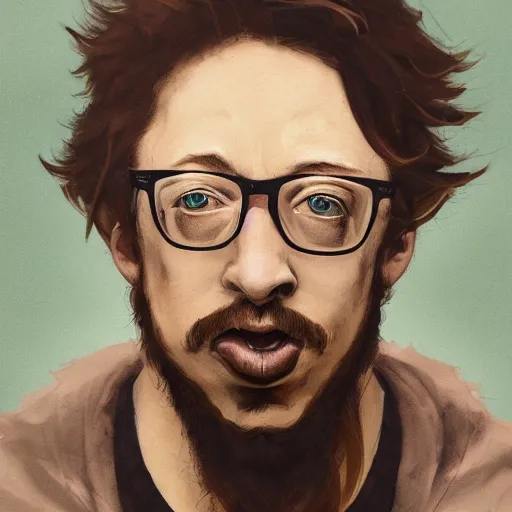 Prompt: close-up portrait of Sam Hyde in the style of Peter Mohrbacher, rule of thirds, sigma male, cinematic, kyoto japan setting