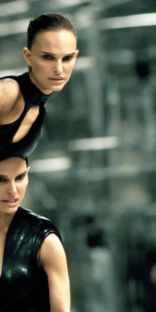 Image similar to bold natalie portman in matrix fighting scene