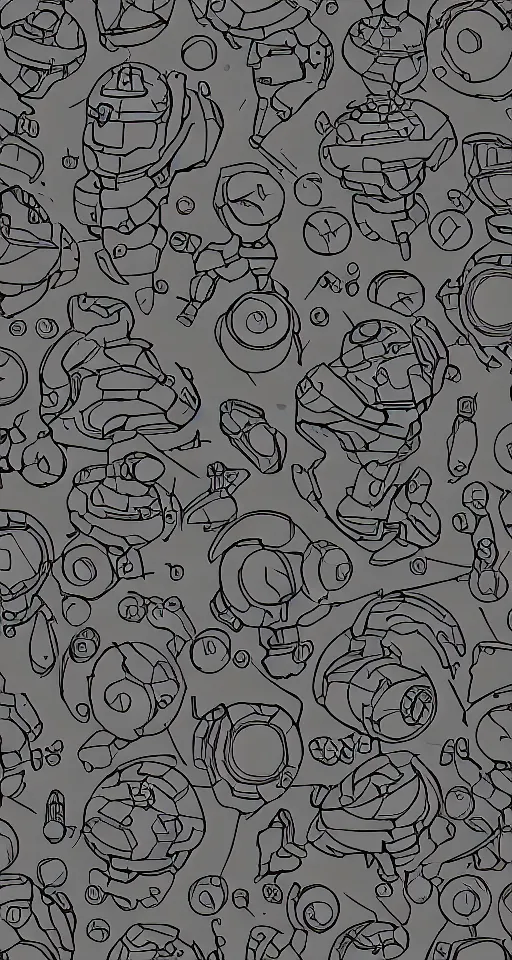 Prompt: vector pattern with Samus Aran from Metroid, Metroids, vector illustration, simple muted colors, dark, black OLED background, minimalism, simple, subtle, understated, symmetry, symmetrical, looping, artstation, DeviantArt
