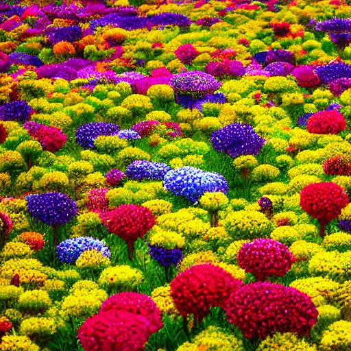 Prompt: Millions of colorful flowers blossoming, climax, overwhelming, brilliant, surreal, cinematic, epic, 8k, sharp focus, color grain 35mm, tilt-shift, dslr