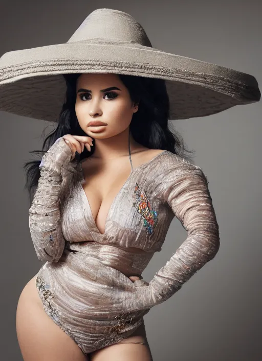 Prompt: portrait of demi rose wearing longyi, by francis giancobetti, natural light, detailed face, canon eos c 3 0 0, ƒ 1. 8, 3 5 mm, 8 k, medium - format print, full body shot