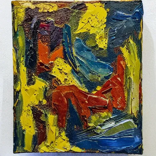 Image similar to oil paint impasto relief, icy mountain, multi layered abstract texture thick brush marks, some splattered paint, in the style of van gogh and frank auerbach