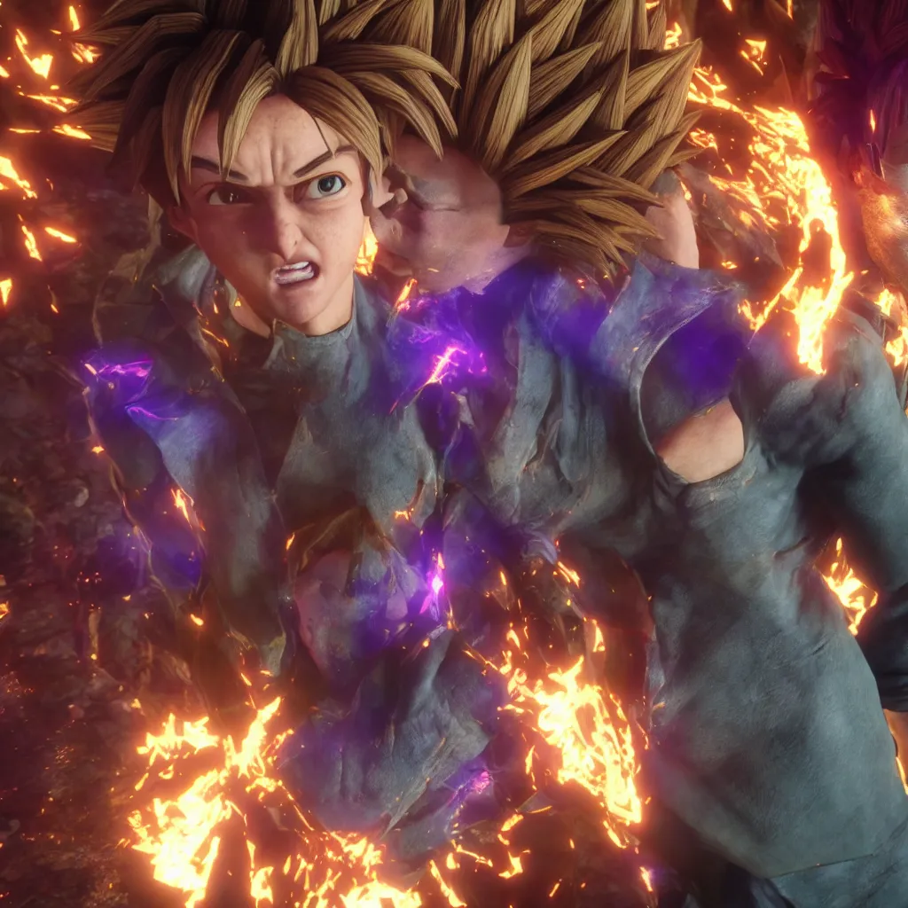 Prompt: super saiyan shaggy from scooby doo kissing arya stark got, unreal engine, 4 k, ray - tracing,