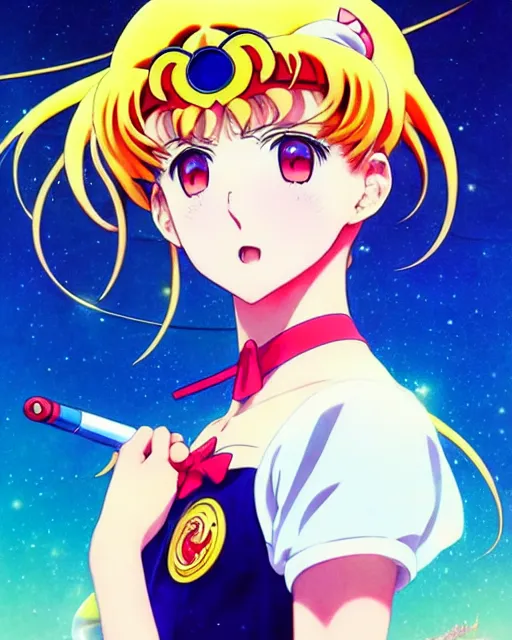 Prompt: Anime as Sailor Moon girl || cute-fine-face, pretty face, realistic shaded Perfect face, fine details. Anime. realistic shaded lighting poster by Ilya Kuvshinov katsuhiro otomo ghost-in-the-shell, magali villeneuve, artgerm, Jeremy Lipkin and Michael Garmash and Rob Rey Sailor-Moon Sailor Moon
