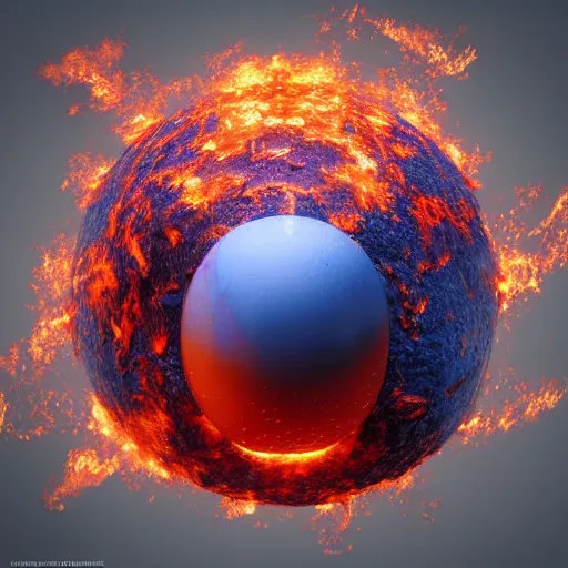 Image similar to 3 d render of a sphere being covered by extremely detailed splatters of abstract paint, engulfed in flames in the style of, pascal blanche, surreal, beksinski, high detailed, volumetric lighting, octane render