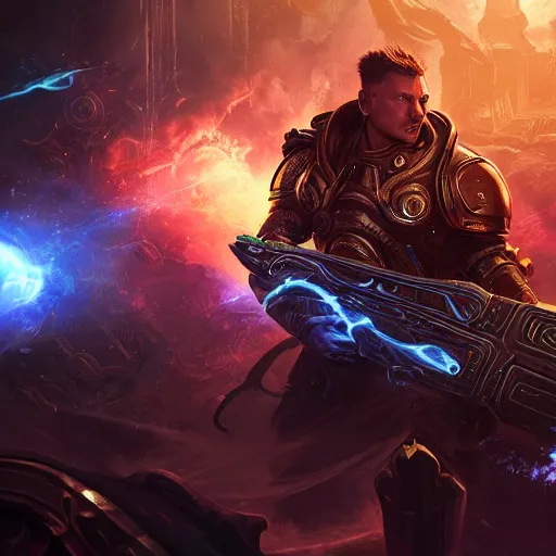 Image similar to portrait of elon musk as a spellcaster, league of legends amazing splashscreen artwork, gears of war, splash art, natural light, elegant, photorealistic facial features, intricate, fantasy, detailed face, atmospheric lighting, anamorphic lens flare, cinematic lighting, league of legends splash art, hd wallpaper, ultra high details by greg rutkowski