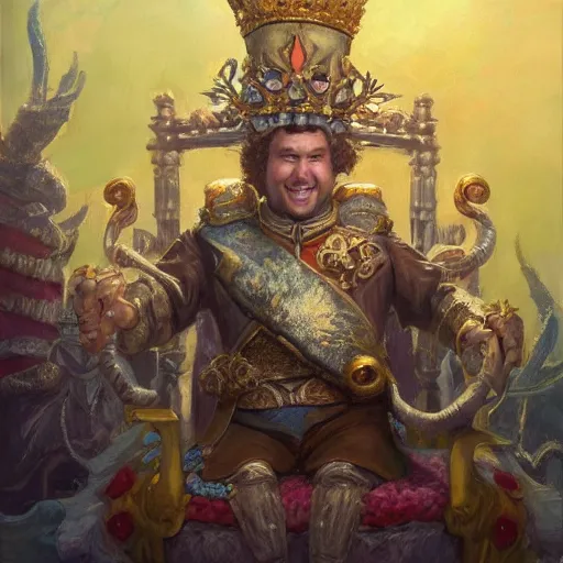 Image similar to spongebob squarepants as a king on a thrown wearing a crown, closeup portrait art by donato giancola and greg rutkowski, digital art, trending on artstation, symmetry!!