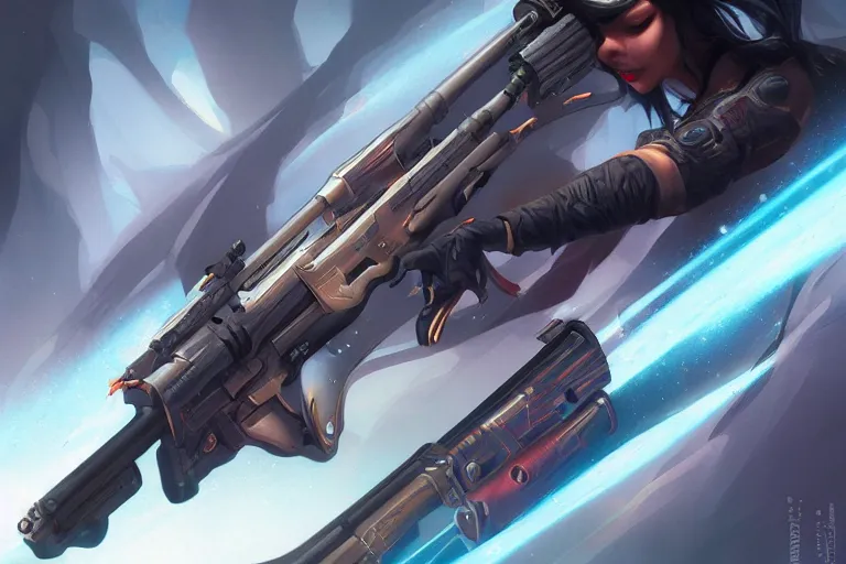 Image similar to Magical Blackhole Rifle, Professional Illustration by ArtGerm and Peter Mohrbacher, weapon design, ultra detailed, cinematic lighting