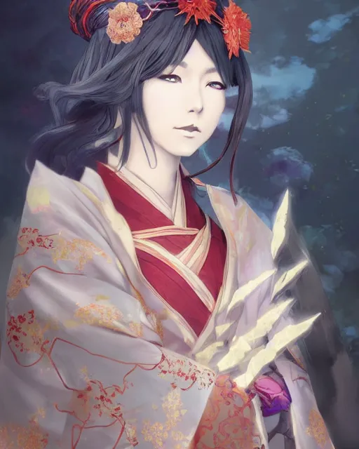 Image similar to An anime portrait of Ssunbiki as a beautiful kitsune woman wearing a kimono from Skyrim, by Stanley Artgerm Lau, WLOP, Rossdraws, James Jean, Andrei Riabovitchev, Marc Simonetti, and Sakimichan, trending on artstation