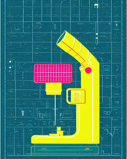 Prompt: ( ( strong dither ) ), editorial illustration scientific lab test tube telescope map microscope, colorful modern, mads berg, karolis strautniekas, christopher balaskas, fine texture, dynamic composition, detailed, matte print, dynamic perspective, halftone texture, muted color, lomography, risograph