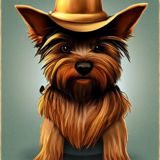 Image similar to detective yorkshire terrier wearing a fedora, disney eyes, in a dark alley, by D&D Concept Artists