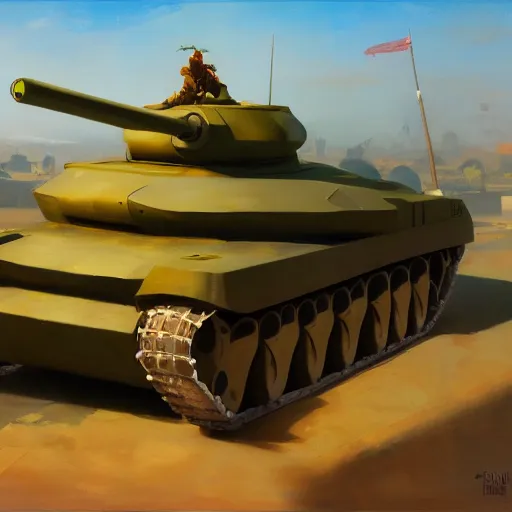 Image similar to greg manchess painting of a tank with an anime decal, organic painting, sunny day, matte painting, bold shapes, hard edges, street art, trending on artstation, by huang guangjian, gil elvgren, ruan jia, randy vargas, greg rutkowski