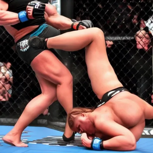 Image similar to transgender muscular woman beating up woman in ufc