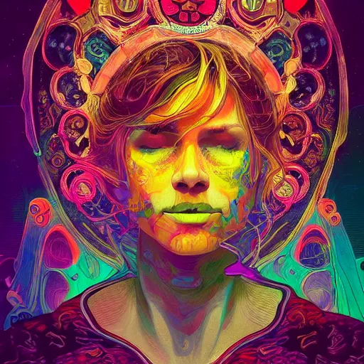 Image similar to An extremely psychedelic experience, colorful, surreal, dramatic lighting, cosmonaut, LSD, face, detailed, intricate, elegant, highly detailed, digital painting, artstation, concept art, smooth, sharp focus, illustration, art by Sam Spratt, Dan Mumford, Artem Demura and Alphonse Mucha