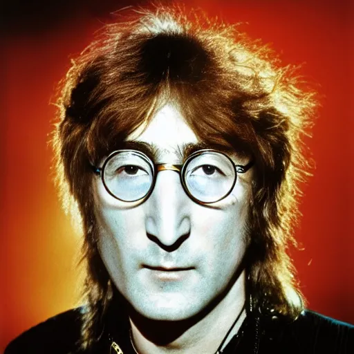 Image similar to John Lennon in a hair metal band, HD, high resolution, intricate detail