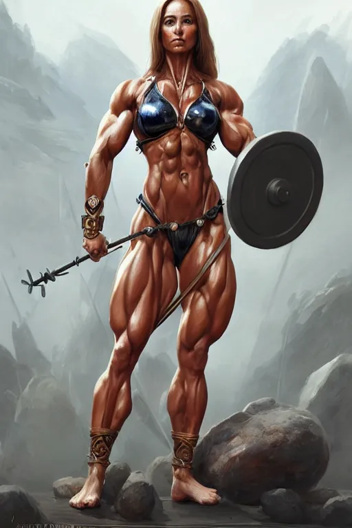 Prompt: goddess of war, accurate anatomy, IFBB fitness body, only two hands, highly detailed, digital painting, artstation, concept art, smooth, sharp focus, illustration, Unreal Engine 5, 8K, art by art by artgerm and greg rutkowski and edgar maxence