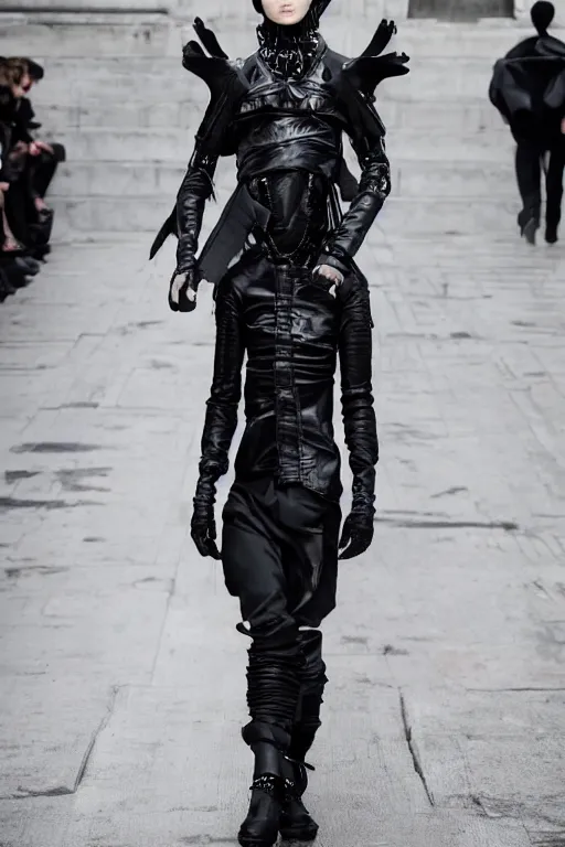 Prompt: beautiful androgynous high fashion avant garde techwear look and clothes, we can see them from feet to head, highly detailed and intricate, hypermaximalist, luxury, cinematic, rick owens, yohji yamamoto, y 3, outfit photo, trending on r / streetwear