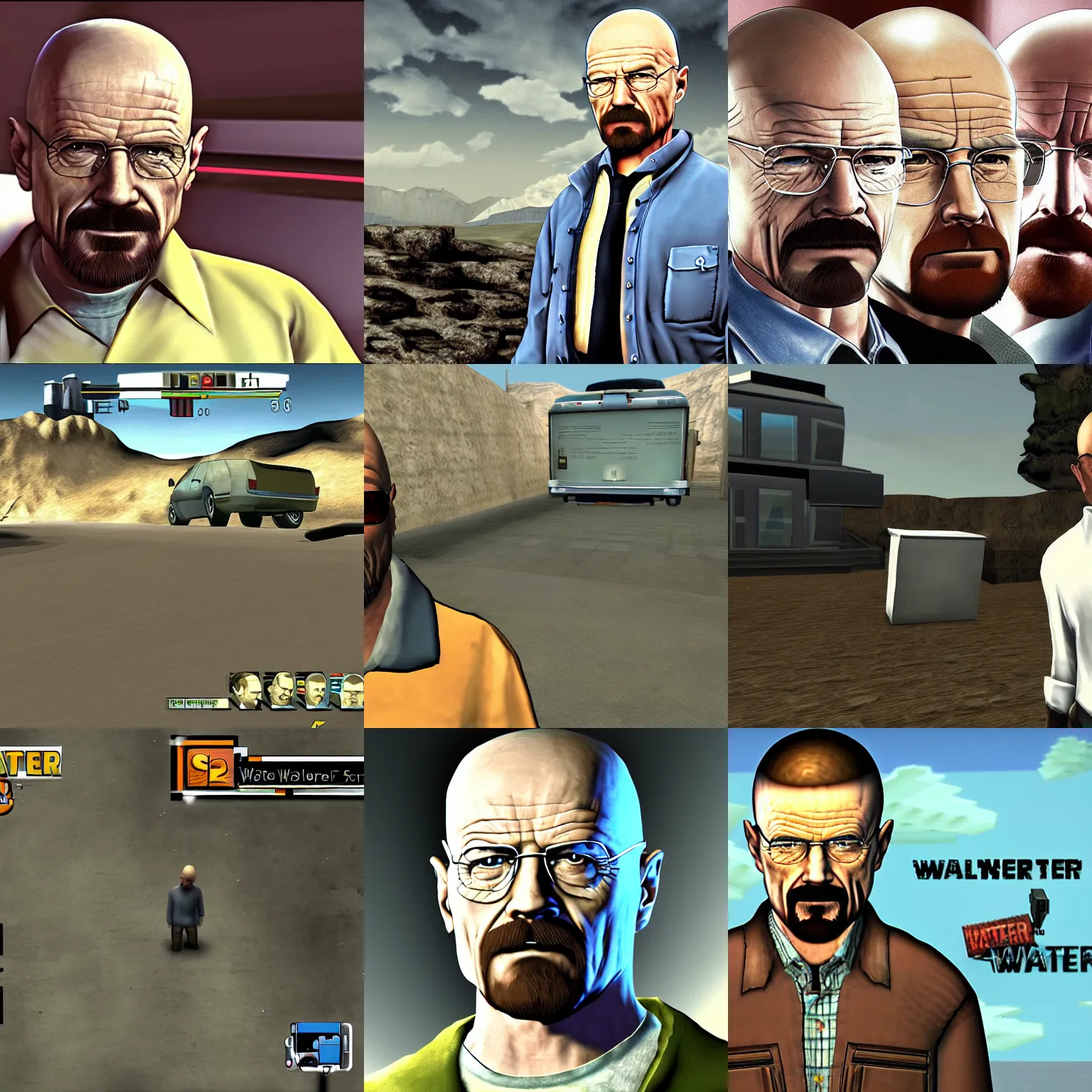 Prompt: walter white ps 2 graphics, gameplay playstation, walter white, game graphics