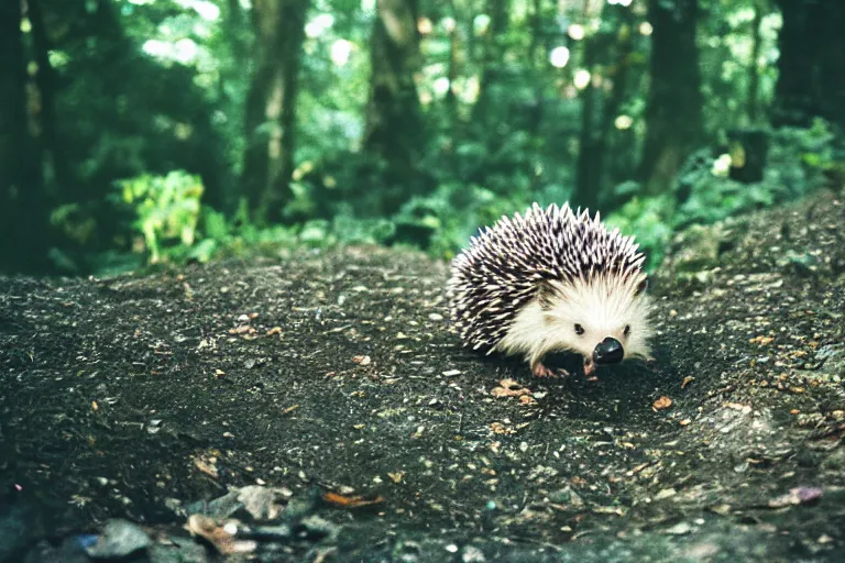 Prompt: a photo of a zekrom hedgehog in its natural habitat, kodak ektachrome e 1 0 0 photography