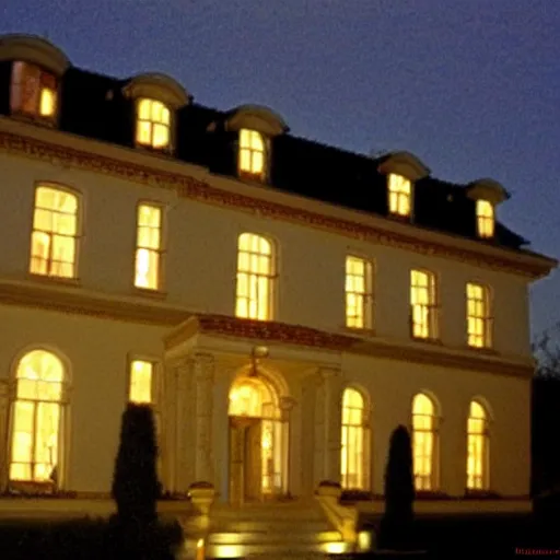 Image similar to A very low quality nokia picture with flash on of a mansion at night, 2007 blog, low quality