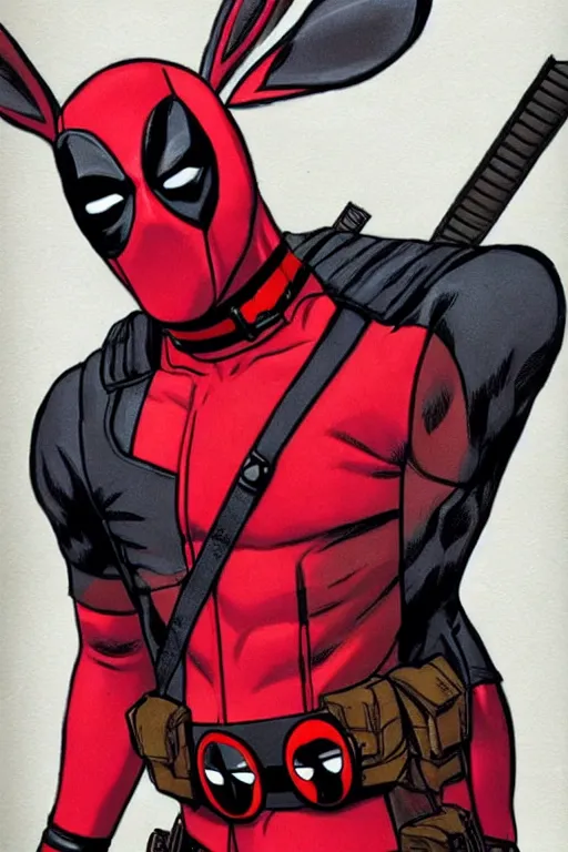 Image similar to deadpool with white bunny ears, Comic book art, highly detailed