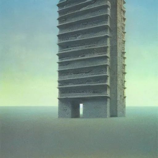 Image similar to buildings the size of gods, eco-brutalism, by Zdzisław Beksiński