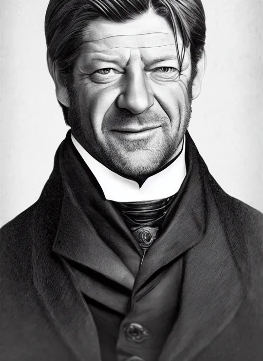 Image similar to portrait of sean bean as a victorian politician, smiling, victorian, detailed face, highly detailed, cinematic lighting, photograph by elliott & fry