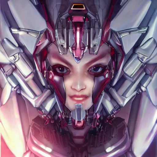 Image similar to a female transformer with a tiara, cruel red eyes, very symmetrical face, highly detailed, nanogirl, nanogirlv 2, quintessa, by vitaly bulgarov, by yoji shinkawa, by joss nizzi, by ben procter, by steve jung, metal gear solid, transformers cinematic universe, deviantart, artstation, unreal engine