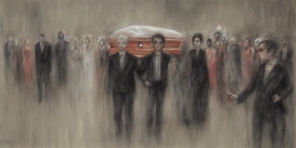 Prompt: Funeral procession by Nicoletta Ceccoli