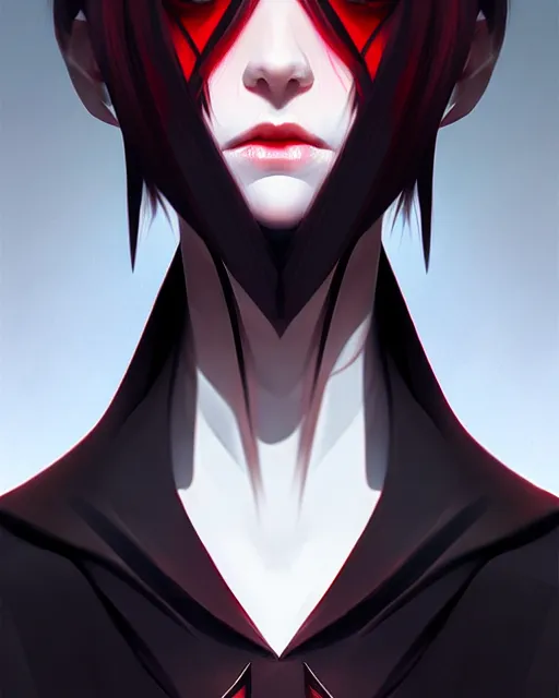 Image similar to sharp hq rendering, dark vampire, character portrait, concept art, painterly, fanart, highly detailed in the style of wlop by ilya kuvshinov, wenjun lin, angular asymmetrical design