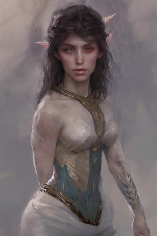 Image similar to an upper body portrait of a beautiful elf princess, oil painting, by Fernanda Suarez and and Edgar Maxence and greg rutkowski julie bell