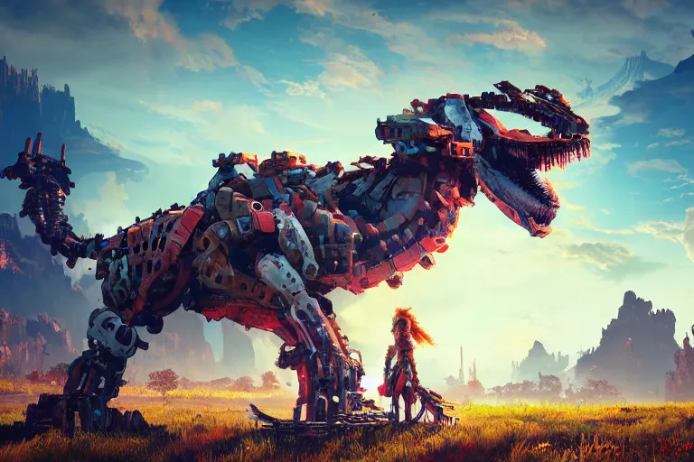 Image similar to sawtooth machine mecanical creature robot of horizon forbidden west horizon zero dawn radiating a glowing aura global illumination ray tracing hdr fanart arstation by ian pesty and alena aenami artworks in 4 k