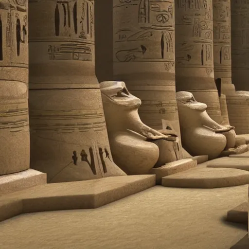 Image similar to hundreds of frogs inside an ancient Egyptian palace, cinematic lighting, dramatic angles, ultra detailed