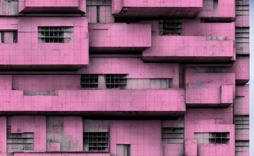 Prompt: pink brutalist building in the style of Blade Runner 2048