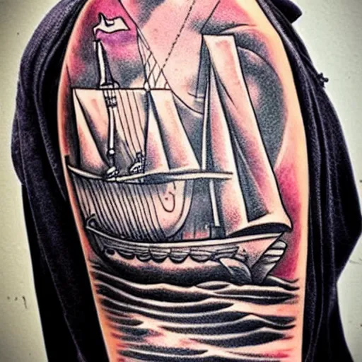 Image similar to A pirate ship tattoo design by Dmitriy Samohin