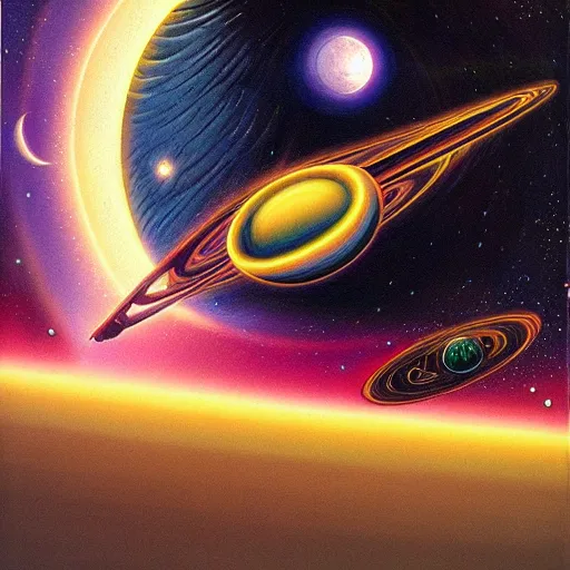 Image similar to Liminal space in outer space by David A. Hardy