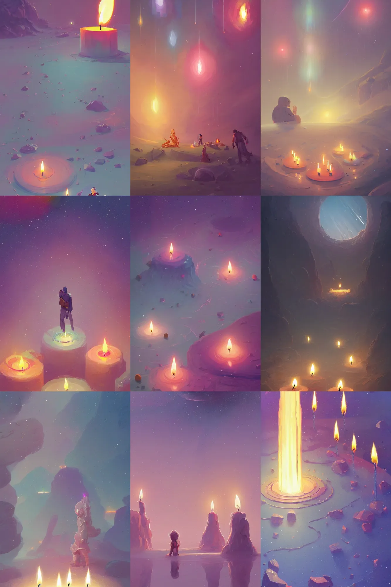 Prompt: candles in the universe, colorfully, muted color, detailed illustration, digital art, overdetailed art, concept art, Sylvain Sarrailh, Greg Rutkowski, trending on artstation