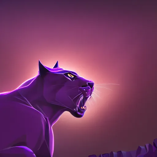 Image similar to render of a large purple panther at night roaring at night. moon in background digital drawing, illustration, 4 k, highly detailed, matte painting, artstation, artistic, realistic, dramatic, dark.