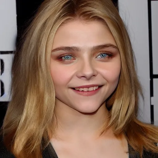 Prompt: A young woman who looks like a cross between Michelle Pfeiffer and Chloe Grace Moretz. Smiling. Flirty.