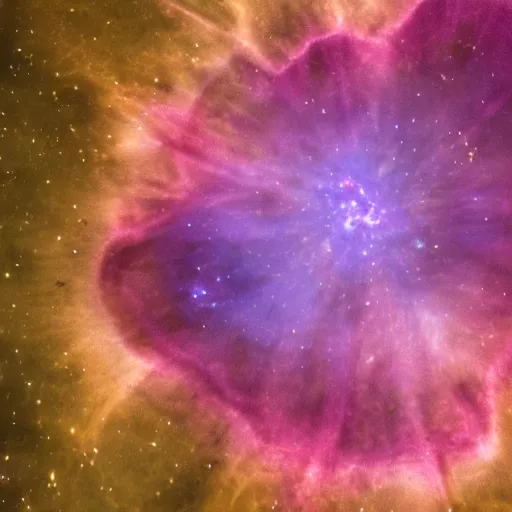 Prompt: a starfish shaped purple nebula, high quality image taken by James Webb telescope