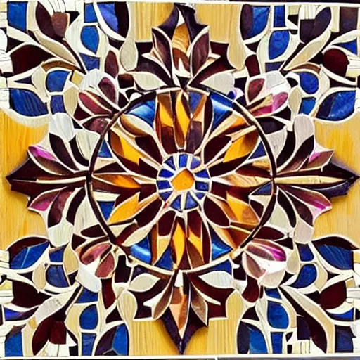 Prompt: zoomed wooden carved mosaic made from flowers from around the world, each tile is a different flower, rich colors