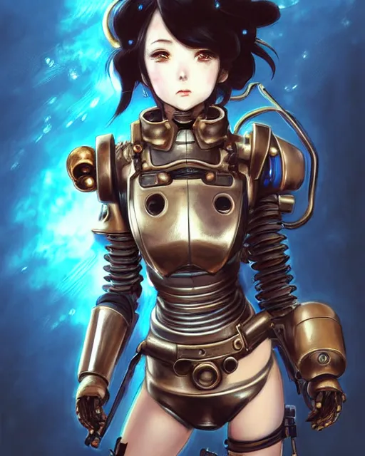 Image similar to portrait Anime Girl in mechanical armor steampunk cute-fine-face, pretty face, realistic shaded Perfect face, fine details. Anime. Bioshock steampunk realistic shaded lighting by katsuhiro otomo ghost-in-the-shell, magali villeneuve, artgerm, rutkowski Jeremy Lipkin and Giuseppe Dangelico Pino and Michael Garmash and Rob Rey