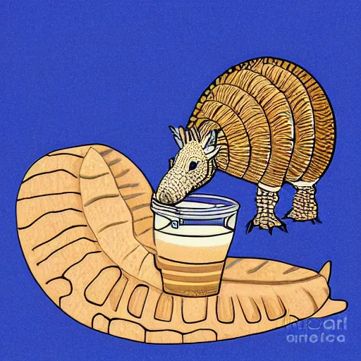 Image similar to an armadillo sipping horchata, detailed, digital art