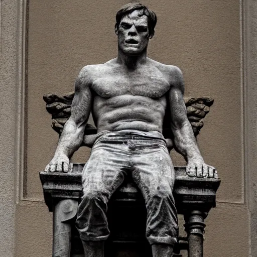 Image similar to dexter morgan as a stone gargoyle gothic architecture