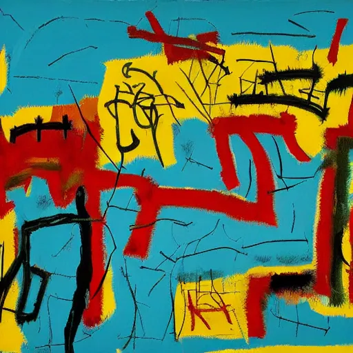 Image similar to autumn fields, painted by basquiat